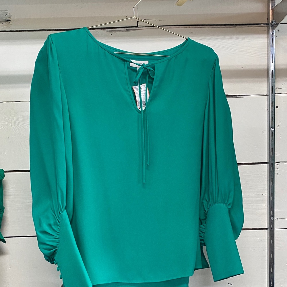 Lafayette 148 New York Teal Tie-Neck Blouse